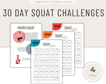 30 Day Squat Challenge, Women's Fitness Plan (Printable PDF Download) Fitness Coach Resource