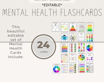 Editable Mental Health Flashcards: Therapist Counselor Resources (Digital Download)