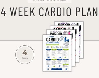 4 Week Cardio Fitness Plan, 30 Day Exercise Challenge (PDF Instant Download Digital Product)