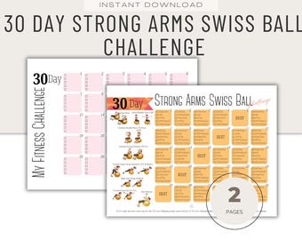 30 Day Swiss Ball Arm Challenge, Printable Fitness PDF Instant Download, Balance Ball