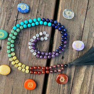 Rainbow Crystal Chakra Mala Necklace: Boho Yoga Jewelry