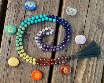 Chakra Mala Necklace - Rainbow Jewelry - Rainbow Necklace - Yoga Jewelry - Boho Necklace