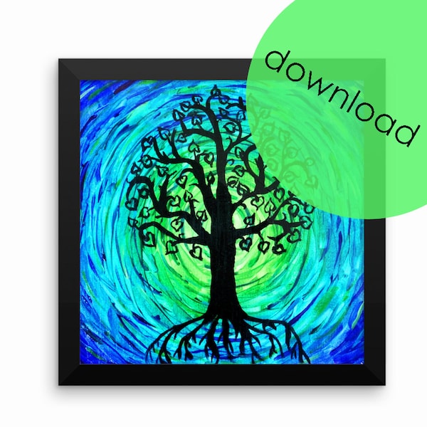 Blue Tree of Life Yoga Poster Print | yoga gift for friend | yoga wall prints | printable yoga art | boho chic wall art | good vibes only