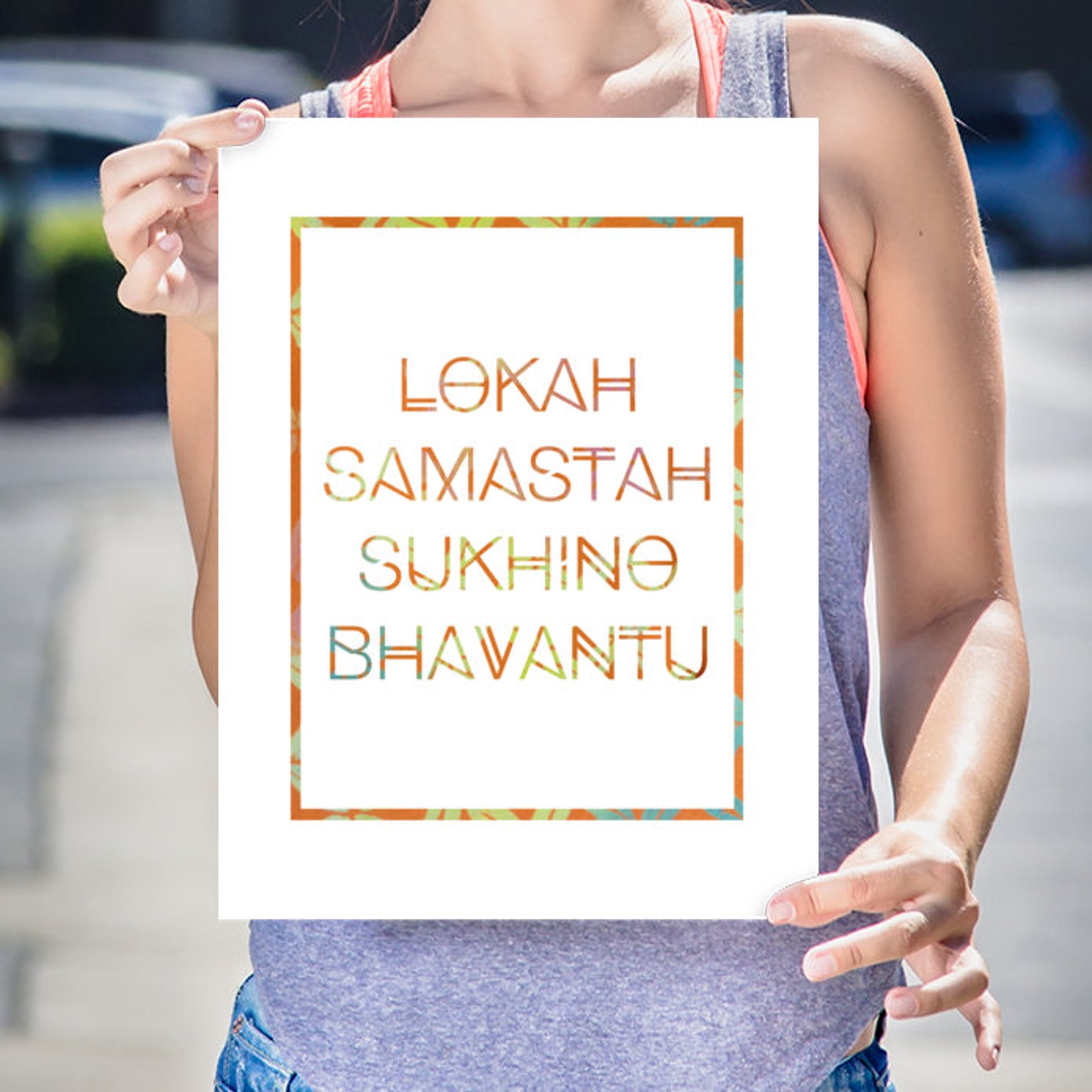 Rectangular Lokah Samastah Sukhino Bhavantu yoga wall prints image 0.