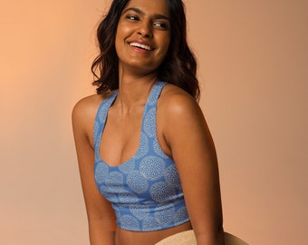 Blue Flower Mandala sports bra - see matching leggings & shorts too!