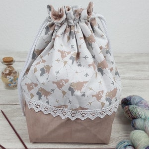 Kleine projecttas WORLD MAP TOFFEE - breitas, handwerktas, universele tas