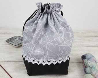 Small project bag, knitted bag, handicraft bag, universal bag - SCRIBBLE BLACK - Color 7