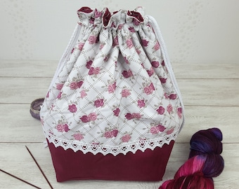 Large project bag, knitted bag, handicraft bag, universal bag - KARO ROSE BEERE - Color 26