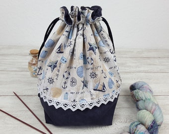 Small project bag, knitted bag, handicraft bag, universal bag - MARITIM VINTAGE MARINE - Color 13