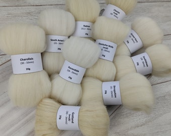 Trial package WHITE WOOL FIBERS (2) – natural colored spinning fibers, mini combs for spinning, spinning wool – 200g