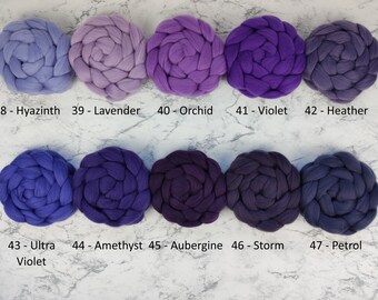 MERINO (5) - unifarbiger Kammzug, Spinnfasern zum Spinnen, Filzen, Weben, Basteln - LILATÖNE - 100g