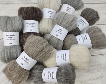 Sample package GREY WOOL FIBERS – natural colored spinning fibers, mini combed tops for spinning, spinning wool - 200g
