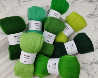 Merino mix bag GREEN TONES, roving, spinning fibers, wool for spinning, felting, weaving, carding, crafts - 160g