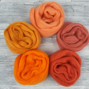 Merino-Mix-Tüte ORANGETÖNE, Kammzug, Spinnfasern, Wolle zum Spinnen, Filzen, Weben, Kardieren, Basteln - 100g