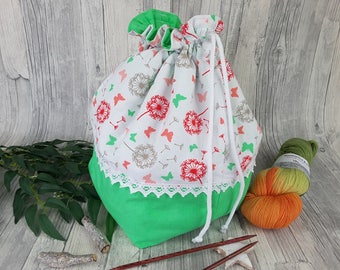 Large project bag, knitting bag, handmade bag, universal bag - PUSTEBLUME SCHMETTERLING GRASGRÜN - Colour 8