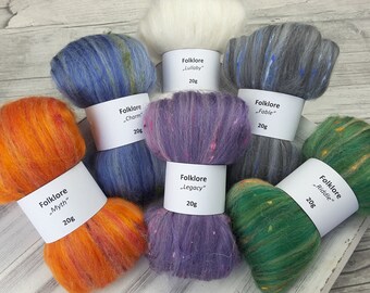 Blends Mix Bag FOLKLORE, Staple Fibers, Mini Combs, Felt Wool, for Spinning, Felting, Weaving, Carding, Crafting - 120g