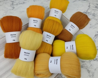 Merino mix bag YELLOW TONES, roving, spinning fibers, wool for spinning, felting, weaving, carding, crafts - 160g