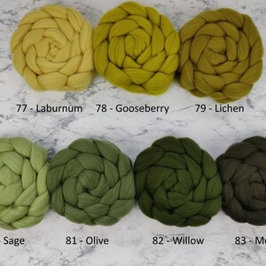 MERINO (9) - plain colored roving, spinning fibers for spinning, felting, weaving, crafts - OLIVE TONES - 100g