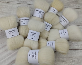 Trial package WHITE WOOL FIBERS (3) – natural colored spinning fibers, mini combs for spinning, spinning wool – 200g