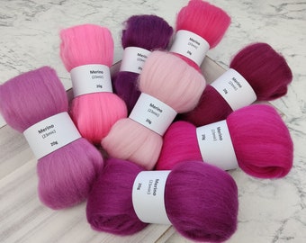 Merino-Mix-Tüte BEERENTÖNE, Kammzug, Spinnfasern, Wolle zum Spinnen, Filzen, Weben, Kardieren, Basteln - 160g