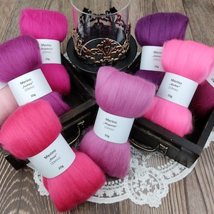Merino-Mix-Tüte BEERENTÖNE, Kammzug, Spinnfasern, Wolle zum Spinnen, Filzen, Weben, Kardieren, Basteln - 160g
