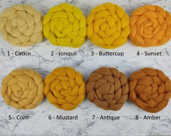 MERINO (1) - unifarbiger Kammzug, Spinnfasern zum Spinnen, Filzen, Weben, Basteln - GELBTÖNE - 100g