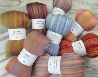 Blends-Mix-Tüte BAMBINO, Spinnfasern, Mini-Kammzüge, Filzwolle, zum Spinnen, Filzen, Weben, Kardieren, Basteln - Merino, Bambus - 160g