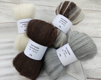 CORRIEDALE-Schnupper-Paket - naturfarbige Wollfasern, Spinnfasern, Kammzug zum Spinnen - 80g