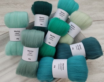 Merino-Mix-Tüte AQUATÖNE, Kammzug, Spinnfasern, Wolle zum Spinnen, Filzen, Weben, Kardieren, Basteln - 160g