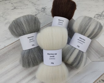 Merino taster package – natural coloured staple fibres, mini comb pulls for spinning, natural merino – 80g