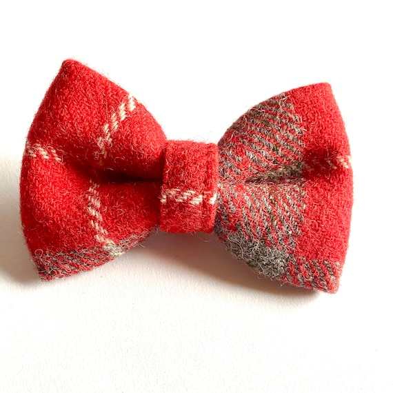 Harris Tweed Red and Grey Tartan Check Dog Bowtie Dog Bow Etsy