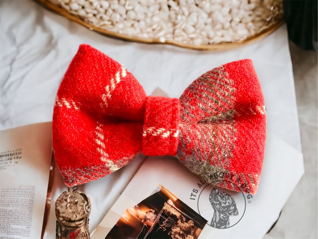 Harris Tweed Red and Grey Tartan Check Dog Bowtie Dog Bow Etsy