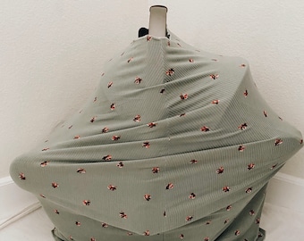 Dark sage floral, car seat canopy, nursing cover, baby shower gift,
