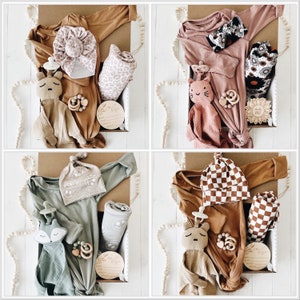 Baby Geschenkbox, Neugeborenen Geschenkbox, Gender Neutral, Swaddle, geknotetes Kleid, Jungen Geschenkbox, Mädchen Geschenkbox, Babypartygeschenkbox