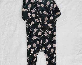 Black ribbed skull limited Halloween footie, baby pajamas, baby outfit, toddler outfit, soft pajamas, floral pajamas, girl set