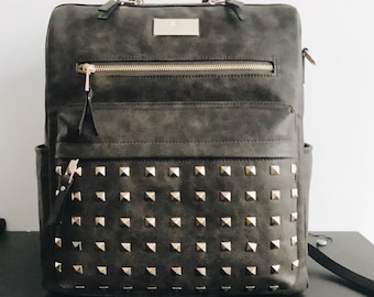 Distressed Grey Harleebeeandco diaper bag, diaper backpack, backpack