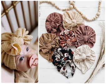 Earth tone baby bow turban, bow turban, baby turban, baby shower gift, headband, baby accessory, baby bows