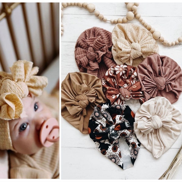 Earth tone baby bow turban, bow turban, baby turban, baby shower gift, headband, baby accessory, baby bows