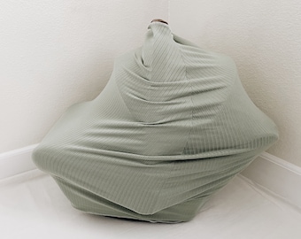 Dark sage ribbed, car seat canopy, nursing cover, baby shower gift,