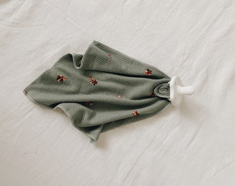 Dark sage ribbed floral , binky blanky, baby binky, blanket, lovey, baby shower gift