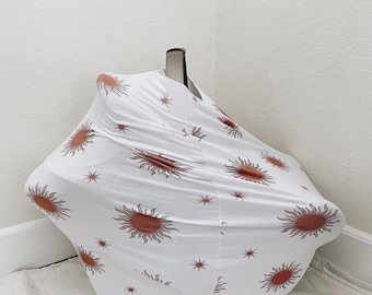 Ivory sun, car seat canopy, nursing cover, baby shower gift,