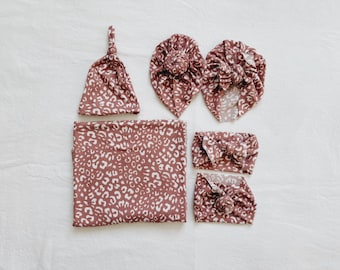 Spring Collection Mauve Leopard, baby swaddle, swaddle blanket, newborn photos, baby shower gift, baby blanket