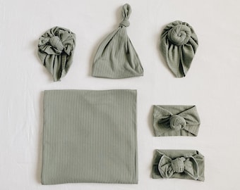 Dark sage ribbed, baby swaddle, swaddle blanket, newborn photos, baby shower gift, baby blanket