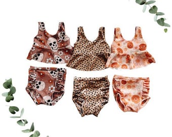 2 piece high waisted ruffle swimsuit