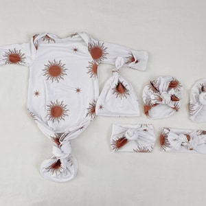 Ivory sun, baby gown, newborn gown, knotted gown, knot gown, baby shower gift, baby gift, newborn set