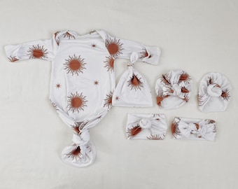 Ivory sun, baby gown, newborn gown, knotted gown, knot gown, baby shower gift, baby gift, newborn set