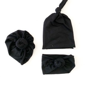 Schwarz, Baby Turban, Baby Mütze, Knoten Stirnband, Knoten Mütze, Baby Beanie, Baby Geschenk Set, Baby Shower Geschenk