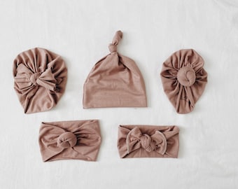 Soft mauve, baby turban, baby hat, knot headband, knot hat, baby beanie, baby gift set, baby shower gift