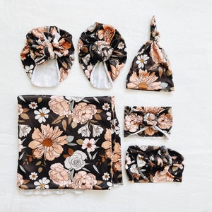 Spring Collection Black Floral, baby swaddle, swaddle blanket, newborn photos, baby shower gift, baby blanket