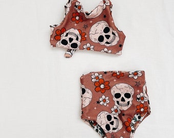 Mauve Skull Reversible Two-Piece Swimsuit